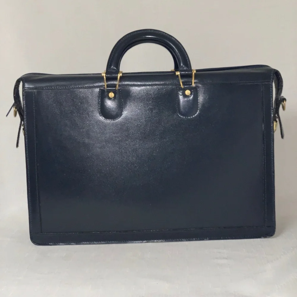 VINTAGE Atlantic Leather Briefcase Crossbody Handbag Navy Blue Attaché Case Luxe